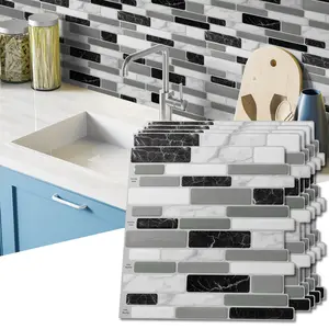 Art3d Peel and Stick Grey Marble  Backsplash Tiles, 12"x12" Self-Adhesive Vinyl Wall Stickers for  Kitchen & Bathroom, 10-Pack, Covers 9.5 Sq.ft