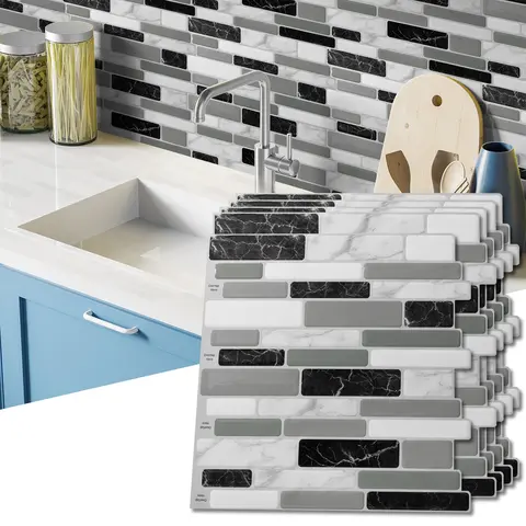 Art3d 10-Pack 12"x12" Minimalist Grey Marble Pattern Tiles Sticker, Waterproof Peel-Stick Vinyl Decorative Wall Sticker, Removable Backsplash for Kitchen House Decor (Covers 9.5 sq.ft, Self-Adhesive Decorations)