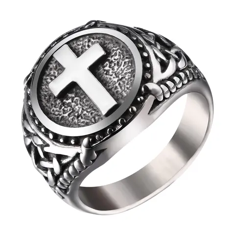 OIDEA Men's Premium Cast Construction Celtic Knot Stainless Steel Signet Ring, 0.75 oz Corrosion-Proof Lightweight Jewelry with Cross Motif, Christmas Gift for Bikers, Sizes 8-13