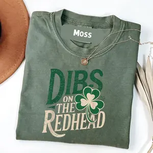 Comfort Colors Funny St Patricks Day Irish Shamrock Dibs On The Redhead T-Shirt