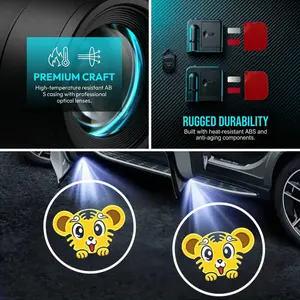 Cute Cartoon Tiger Face Car Door Welcome Lights, 2/4 Pack Wireless Induction LED Projector Lights, HD Fade-Resistant Ambient Lamps, Universal Fit for Sedans, SUVs, Pickup Trucks