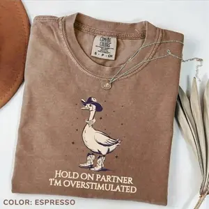 Honk Nation Comfort Colors Hold On Partner Im Overstimulated Shirt, Western Duck, Cowboy Duck Shirt Unhinged Tshirt, Cowboy Frog T-Shirt, Wierdcore Tee, Soft Top