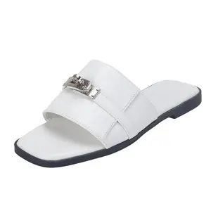 French Retro Genuine Leather Lock Buckle One-Strap Sandals for Women Summer Outdoor Internet Celebrity Fashion Flat Beach Sandals Footwear Shoe platform sandals