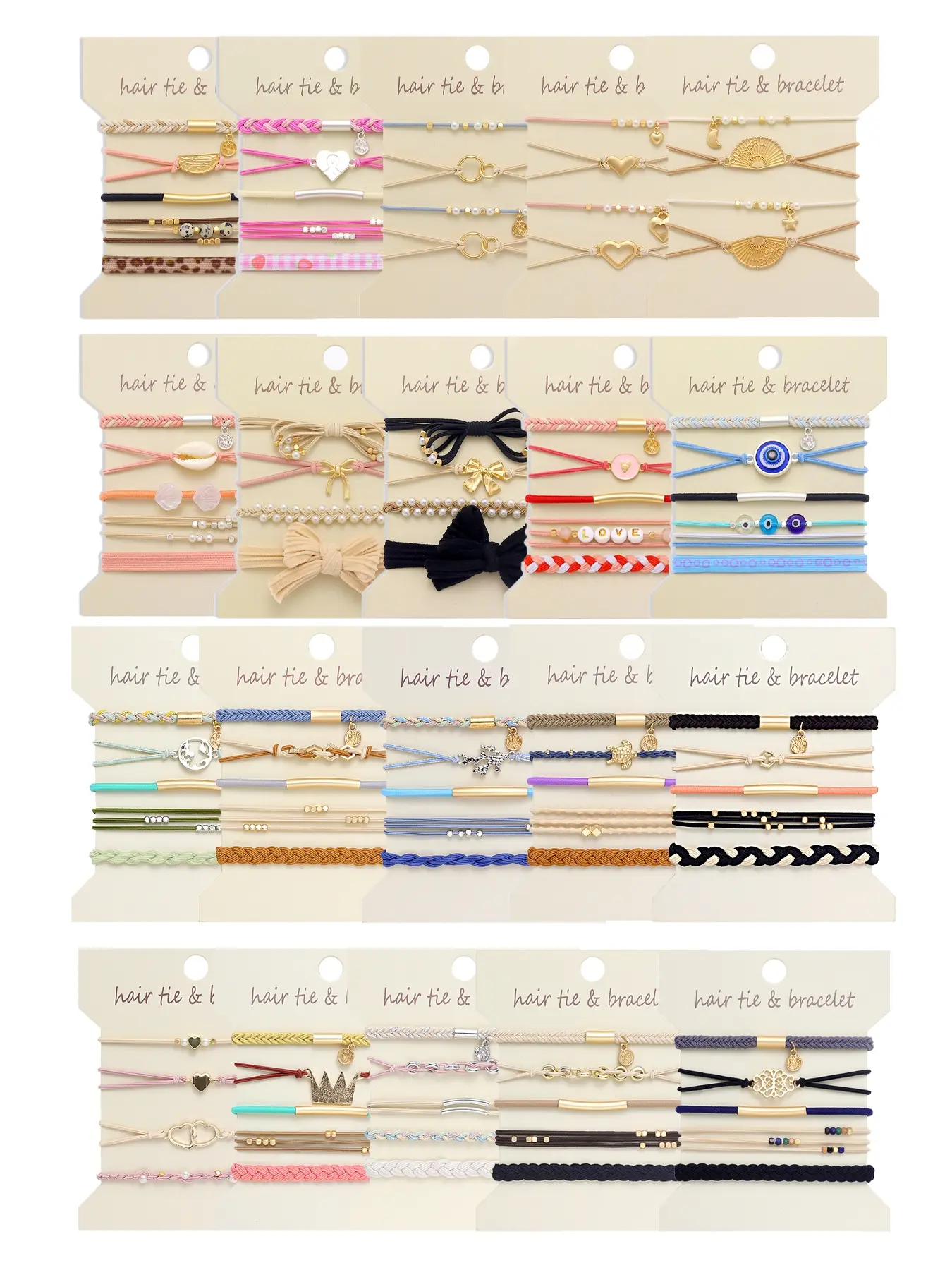 Boho Style Hair Accessories Set, Hair Ties & Bracelets, 4-5 Piece Versatile Bohemian Design with Charm, 29 Unique Styles Available, Perfect for Daily Wear & Gifts
