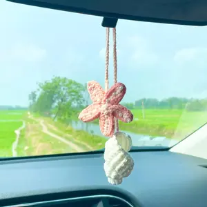 Handmade Starfish Car Ornament, Shell Rearview Mirror Pendant, Cute Car Decor, Beach-Themed Handcrafted Gift, Creative Crochet Car Interior Art