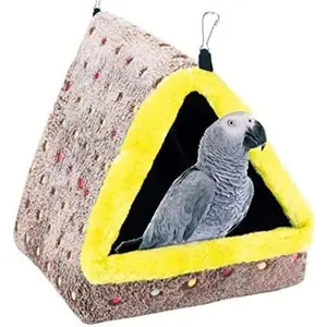 Bird Bed Parrot Nest Triangular Plush Winter Autumn Bird Hut Thermal Hanging Bird Nest Sleeping Resting Bird Bed Medium And Large Parrots