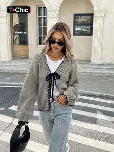 Women's Tie Front Long Sleeve Loose Fit Cardigan, Casual Open Front Outerwear for Daily Wear, Ladies Knit Clothing for Spring & Fall, Knitwear, Tops