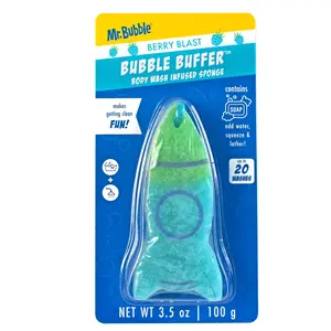 Mr. Bubble Bubble Buffer Body Wash Infused Sponge, Berry Blast Scent, Up to 20 Washes