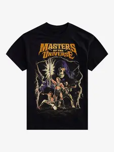 Masters of the Universe T-Shirt He-Man Skeletor Epic Battle Graphic Black Tee Unisex Oversized Vintage 80s Cartoon Concert Merch Lightning Sword Design for Men Women