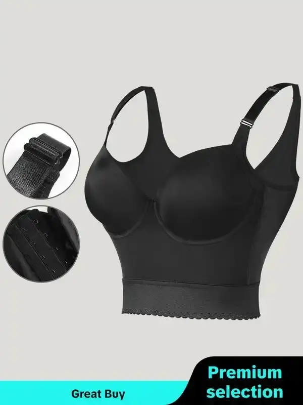 Women's Solid Adjustable Spaghetti Strap Push Up Bra, Scallop Trim Unlined Underwire Bra, Soft Breathable Lingerie for All Seasons, Fall Wear, Fallfreshness