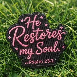 Shirt pocket or hat patches He restores my soul Psalm 23:3