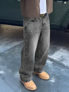 Men's Loose Straight Leg Jeans, Casual Solid Color Denim Jeans, All-Season Fashionable Boyfriend Style, Comfortable Fit