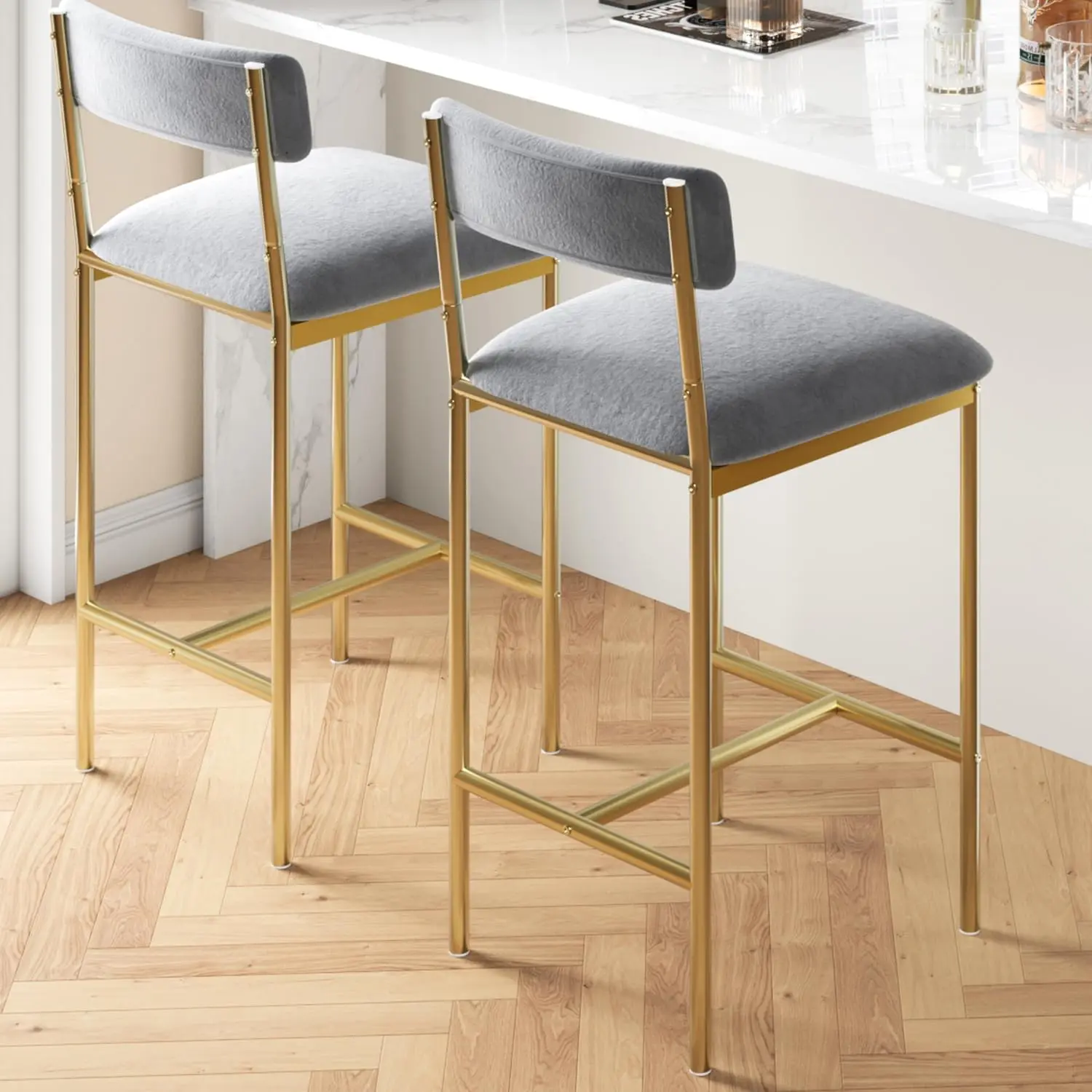Bar Stools Set of 2, Counter Height Bar Stools with Back & Upholstered Wider Seat, 25.5" Kitchen Barstools with Footrest for Kitchen Island, Bars Counter, Easy Assembly