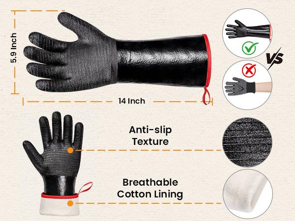 GEEKHOM 932°F Heat Resistant BBQ Grill Gloves: Oil Resistant Waterproof for Smoking Grilling Cooking Barbecue Deep Frying Turkey Rotisserie Handling Hot Greasy Meat Grilling Stocking Stuffers for Men
