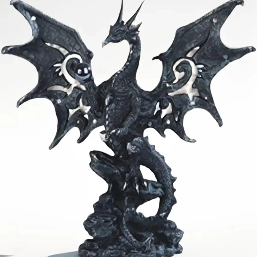 Mystical Black Dragon w/ Blue Crystal Figurine 8" Tall Home Ornament, Home Decor Eye Standing Crystal Ball