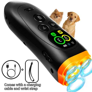 Ultrasonic Dog Barking Deterrent Training Tool - USB-Rechargeable, Dual Emitters, 50ft Range, 25KHz Frequency, Flashlight, Portable Grip, Kit Included for Indoor & Outdoor Dog Behavior Control