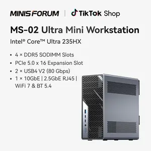 MS-02 Ultra Mini Workstation PC, Intel Core Ultra 9 285HX (24C/24T, up to 5.5GHz), PCIe 5.0 x16, 4× DDR5 Slots, 4× M.2 Slots, USB4 v2 80Gbps, Dual 25GbE+10GbE+2.5GbE, Wi-Fi 7, 350W PSU