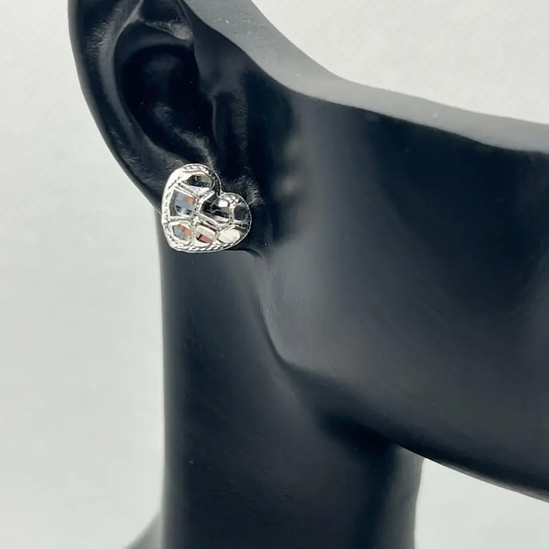Unisex 925 Sterling Silver Rough-Textured Nugget Heart Shaped Stud Earrings for Adults