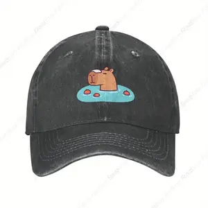 Adorable Capybara Cartoon Baseball Cap - Vintage Denim Trucker Hat, Adjustable, Soft  Durable, Black with Blue Patch, Perfect for Casual Hip-hop Style, Sports Cap  Capybara Cartoon Cap  Soft Fabric Hat