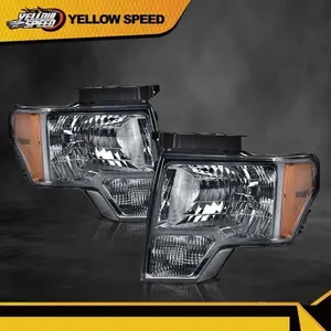 Fit For 2009-2014 Ford F150 Smoked Lens Amber Factory Style Headlights Lamp Pair