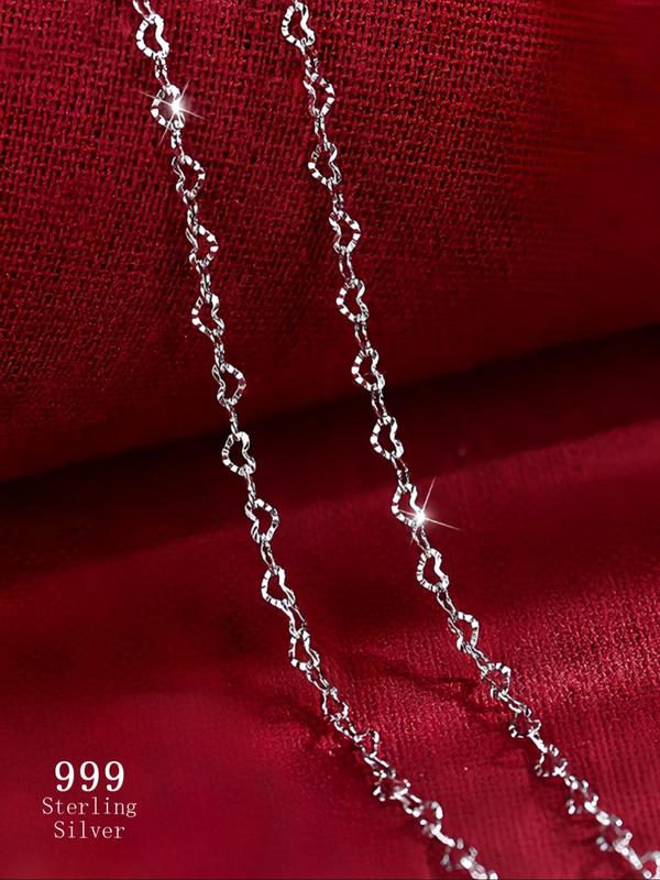 S999 Sterling Silver Heart Design Adjustable Necklace, Fashion Jewelry ...