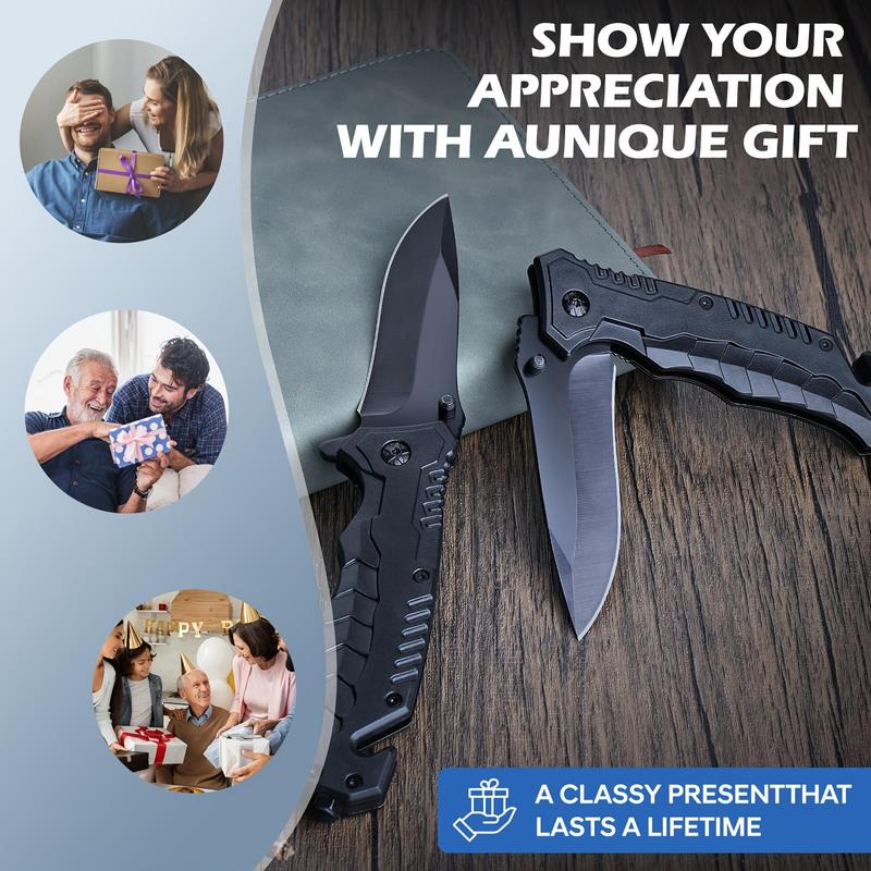 Compact Folding Kitchen Knife with Secure Lock & Textured Grip – Steel Spear-Point Blade for Camping, DIY & Everyday Use (Black)