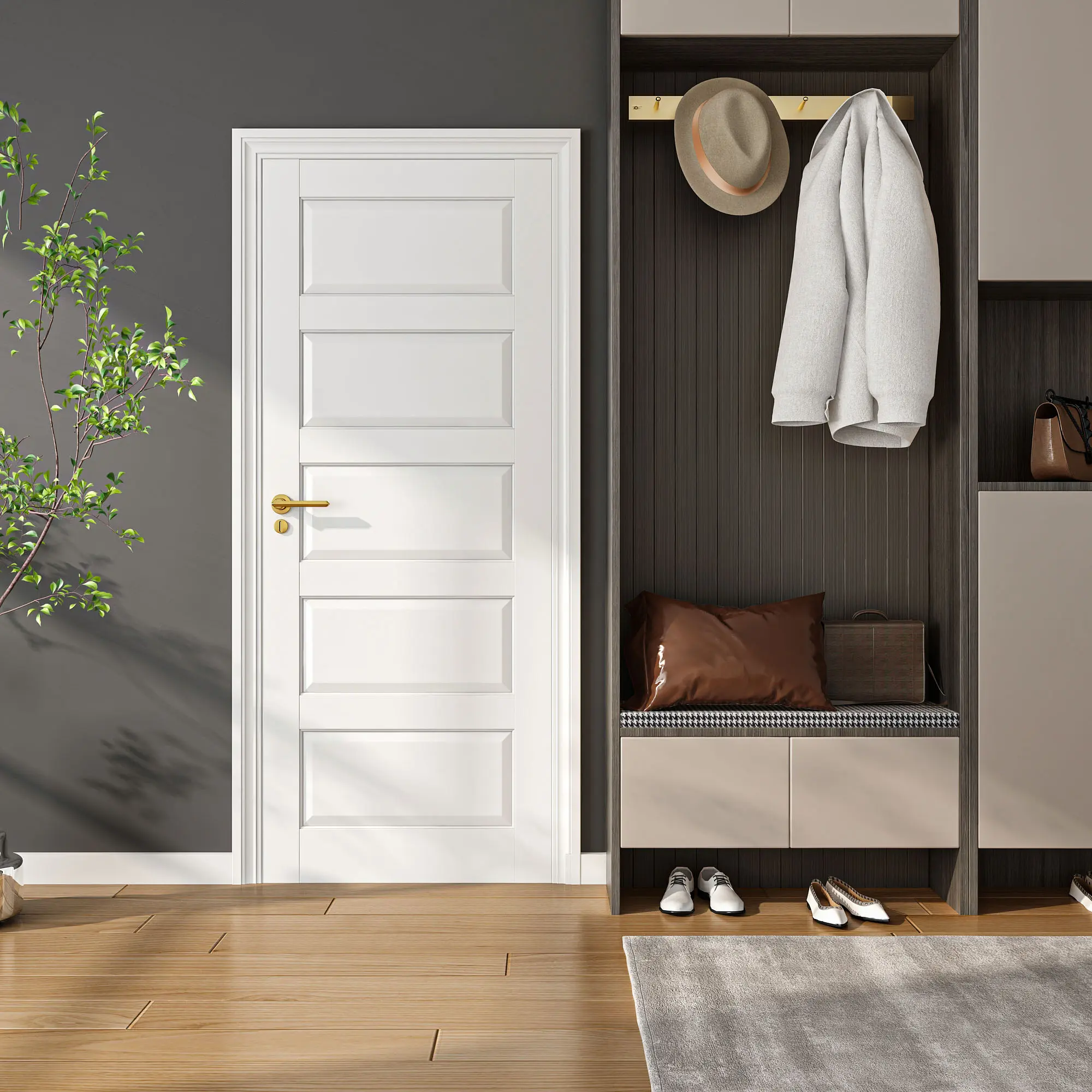 5-Panel Interior Door,White Primed Panel Pre-Assembled French Door for Closet Pantry Bedroom Livingroom Study Office,as Prehung, Pocket, Barn Doors-Shaker w/o Hardware