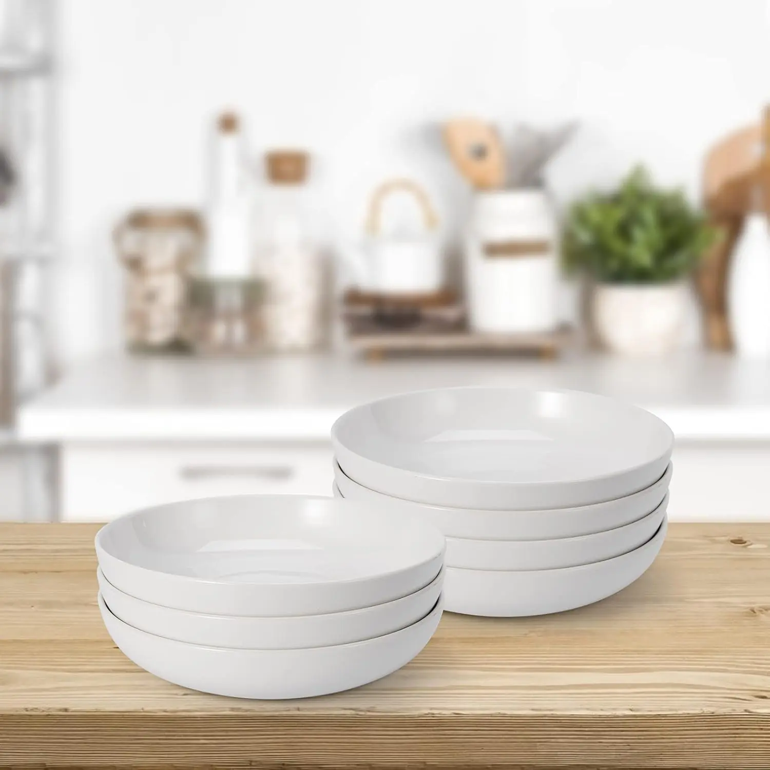 White Decorative Ceramic Pasta Plates - 6-Piece Modern 8-in Geometric Porcelain Dinnerware Set, Spill-Proof, Dishwasher & Microwave Safe, Reusable Kitchenware for Salad, Dessert, Decorative Ceramic Plates