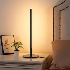 LED Line Table Lamp Modern Slim Bedside Lamp Stepless Dimming Adjustable Color Temperature USB Powered Black PC Base for Bedroom Living Room