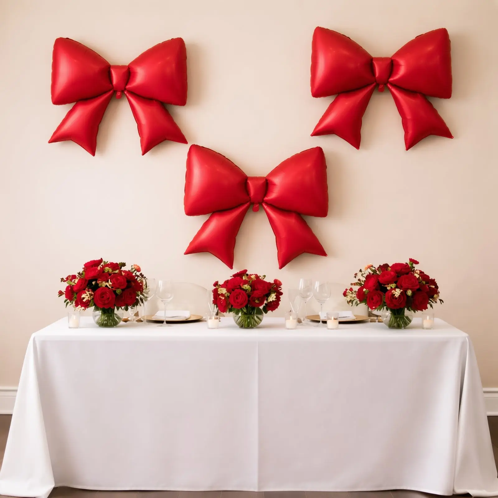 10-Pack Reusable Giant Bow Shape Inflatable Foil Balloons - Matte Red, 29"x27" Inflated, Balloon Decor for Party Events, Photo Booth Styling