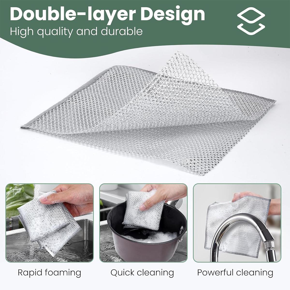 12PCS Steel Wire Dishcloth Set, Non-Scratch Dual-Layer Cleaning Rags, Heavy Duty Kitchen Scrubber for Cookware, Sinks, Dishes & Stove Tops, Multi-Purpose Durable Cleaning Pads for Kitchen & Bathroom