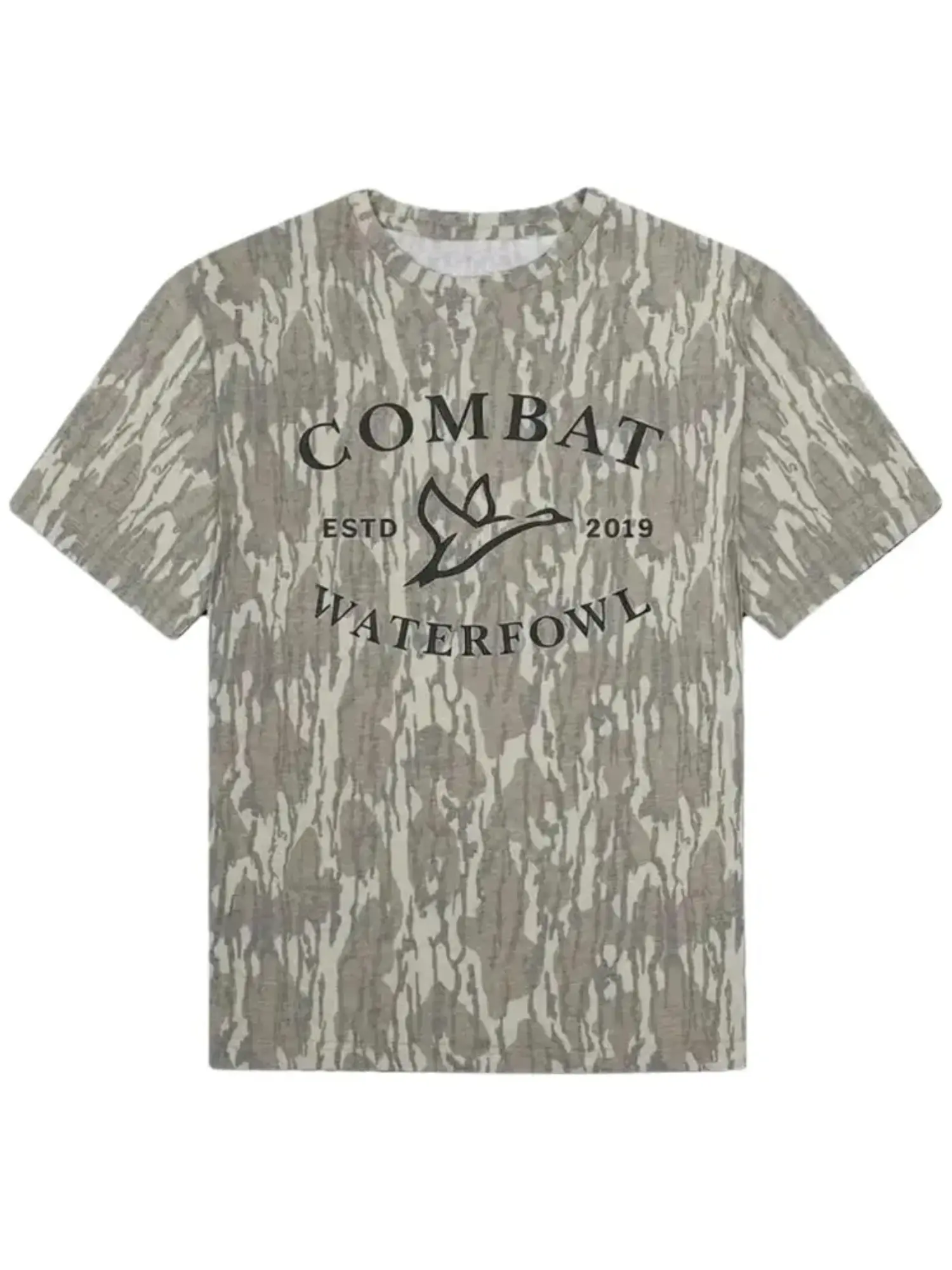 Black Combat Waterfowl Mossy Oak Bottomland Camo Shirt - Unisex Soft Stretch Cotton Crew Neck Tee, Full Size S-5XL, Gift for Her Him
