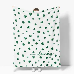 St Patricks Day Flannel Blanket, Soft Warm Irish Clover Plush Sofa Throw, All-Season Couch Bed Rest Cover, Ideal Holiday Gift