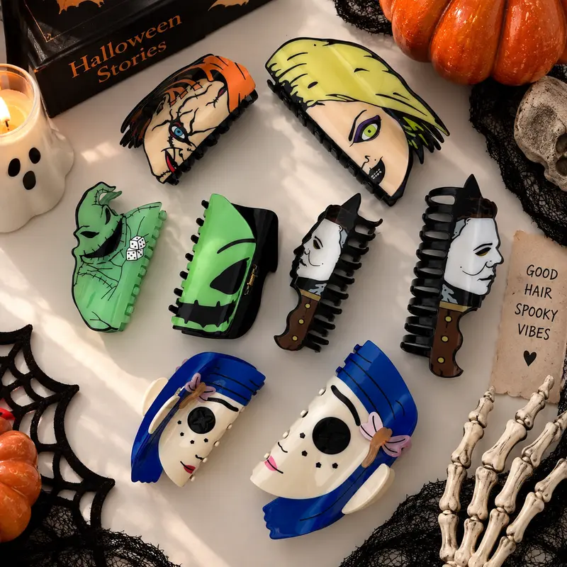 Fun Horror Character Double-Sided Plastic Claw Hair Clips - Halloween Hair Accessories for Women & Men, FallFreshness, Bold Designs for Daily Wear