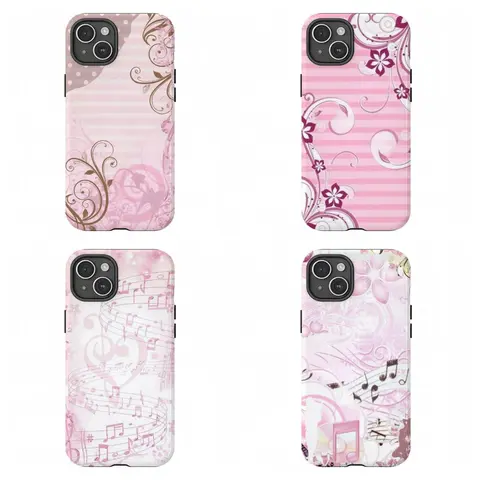 Pastel Pink Music Note Phone Case|Musical Floral Art Shockproof Case For iPhone 17 Pro Max 16 15 14 13 12 11 for Samsung S21 S22 S23 S24 S25 S26 Phone Case|Tough Phone Case|gift for him for her|Best Gift