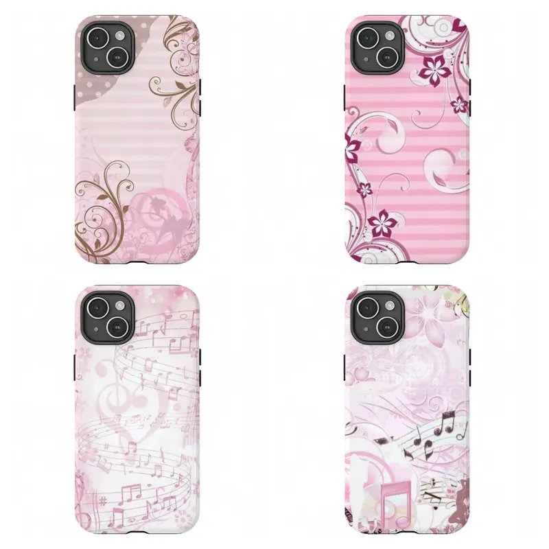 Pastel Pink Music Note Phone Case|Musical Floral Art Shockproof Case For iPhone 17 Pro Max 16 15 14 13 12 11 for Samsung S21 S22 S23 S24 S25 S26 Phone Case|Tough Phone Case|gift for him for her|Best Gift