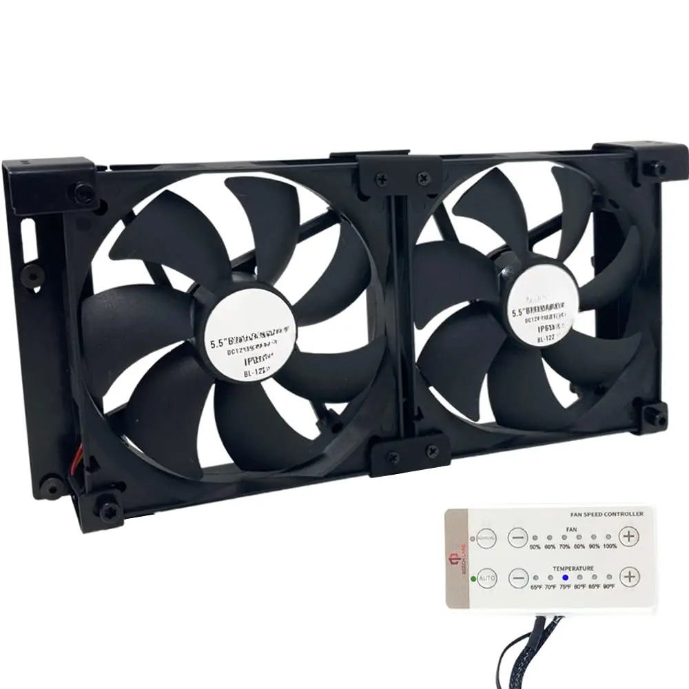12V High Power RV Fridge Ventilation Cooling Fan (5.5in/140mm) with Custom Mounting Brackets for RV Side Vents, Adjustable Temperature Settings, Remote Control with Manual/Auto Modes, Improves Cooling, Manufacturer Warranty, 5.5" (140Mm)