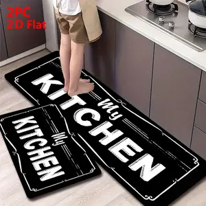 2/3 Piece Flannel Kitchen Mat Set, Vintage Blackboard Style, Industrial Pattern Design, Non-Slip Bottom, Absorbent, Floor Mat, Washable Kitchen Rugs