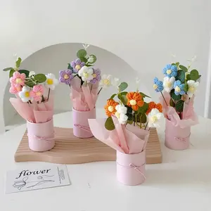 Handmade Crochet Flower Bouquet, 1 Piece Crochet Flower with Vase, DIY Gift Wrapping Supplies for Birthday, Anniversary, Decor