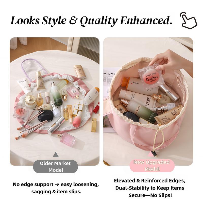 All in One Lazy Drawstring Makeup Bag for Beauty Girls Essential for Home Travel & Business Trips Portable Organized Waterproof Synthetic Material drawstring purse Christmas gift everyday makeup bag Cosmetic Pouch Large Capacity Spacious Premium Material