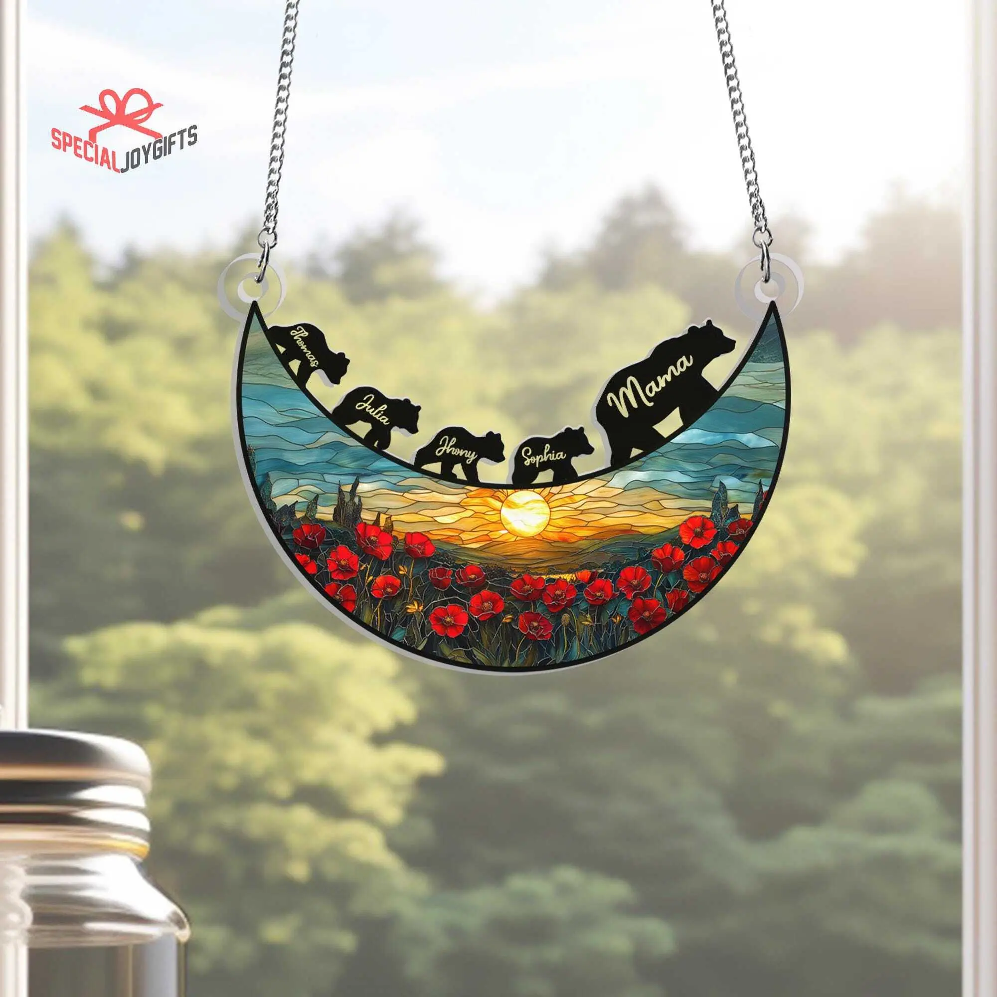 Mama Bear Acrylic Suncatcher Window Hanging, Bear Mom and Kids, Mama Bear Suncatcher, Bear Family Suncatcher, Gift For Mom, Mothers Day Gift