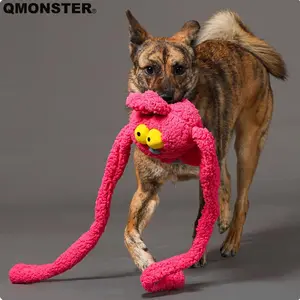 【CLEARANCE】QMONSTER Long-Legged Rabbit Interactive Plush Toy for Dogs, With Movable & Squeaky Limbs, Tug-of-War, Interactive Pull, Hidden Pig Noises in its' Head, Self Entertainmemt and Relieve Boredom, Soft & Safe Material
