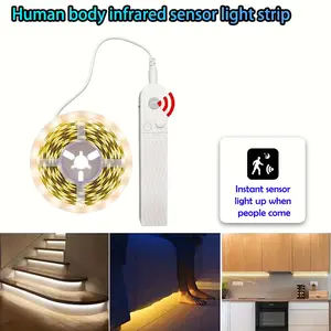 1pc Motion Sensor LED Strip Light Motion Activated Battery Powered Flexible Back Adhesive Patch for Cabinets Stairs Closets Hallways Kitchen Versatile Lighting Flexible Installation
