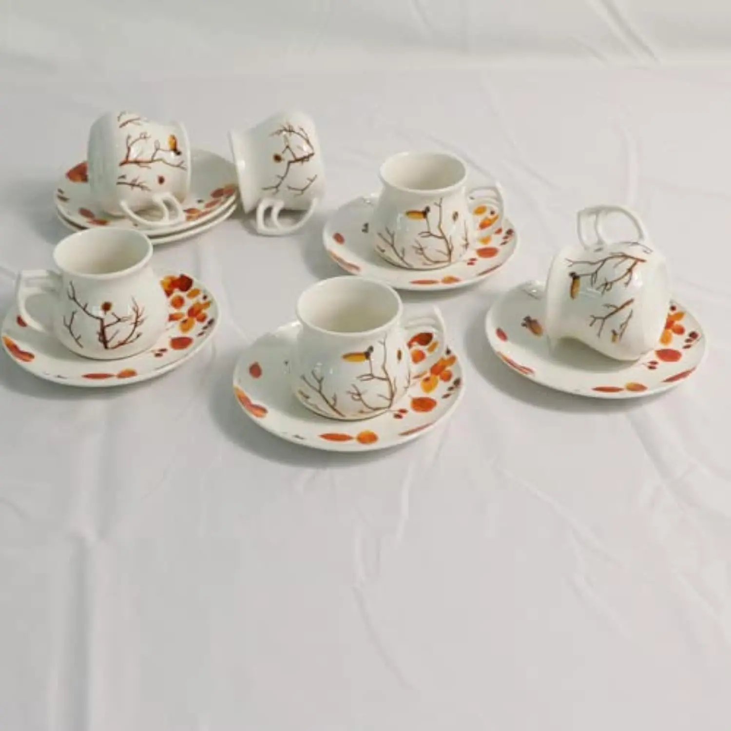 12 count Fine Porcelain Espresso Cups and Saucers set of 6,2.5 oz,Espresso Shot Cup set for 6 Person,Antumn Leaves Parttern