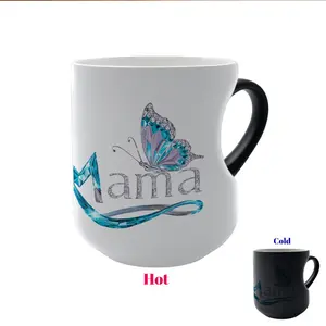Magic Color-Changing Heart Mug, Butterfly Design, Thermosensitive Ceramic, 330ML, Mother's Day & Birthday Gift for Moms, Thermal Mug, Coffee