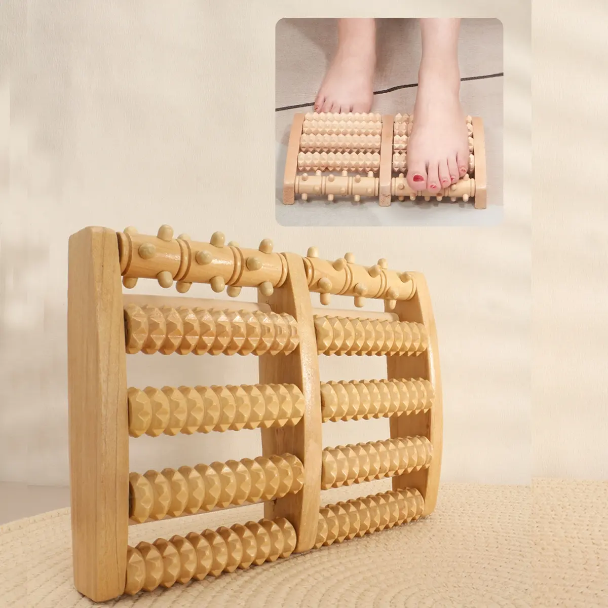 Wooden Roller Massager Foot Massage Board, Multi-Roller Design, Body Back Meridian Relief Tool, 1 Piece, Ideal for Home Use, Body Care, Relaxation Aid, Lightweight
