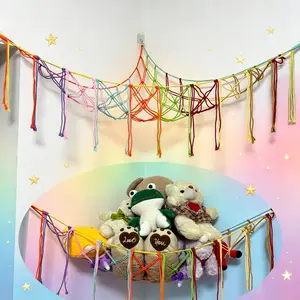 Boho Style Large Storage Hammock for Plush Animals, Cute Plush Animal Organizer, Kids Nursery Wall Decor, Includes 3 Hooks