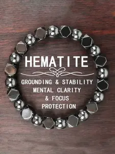 Men's Hematite & Agate Bracelet - Vintage Bohemian Style Natural Gemstone Beads, Promotes Blood Circulation, Stabilizes Mood, Enhances Focus & Protection - Everyday Wear, Father's Day/Valentine's Day/Christmas Gift (For Dad, Husband Or Him)