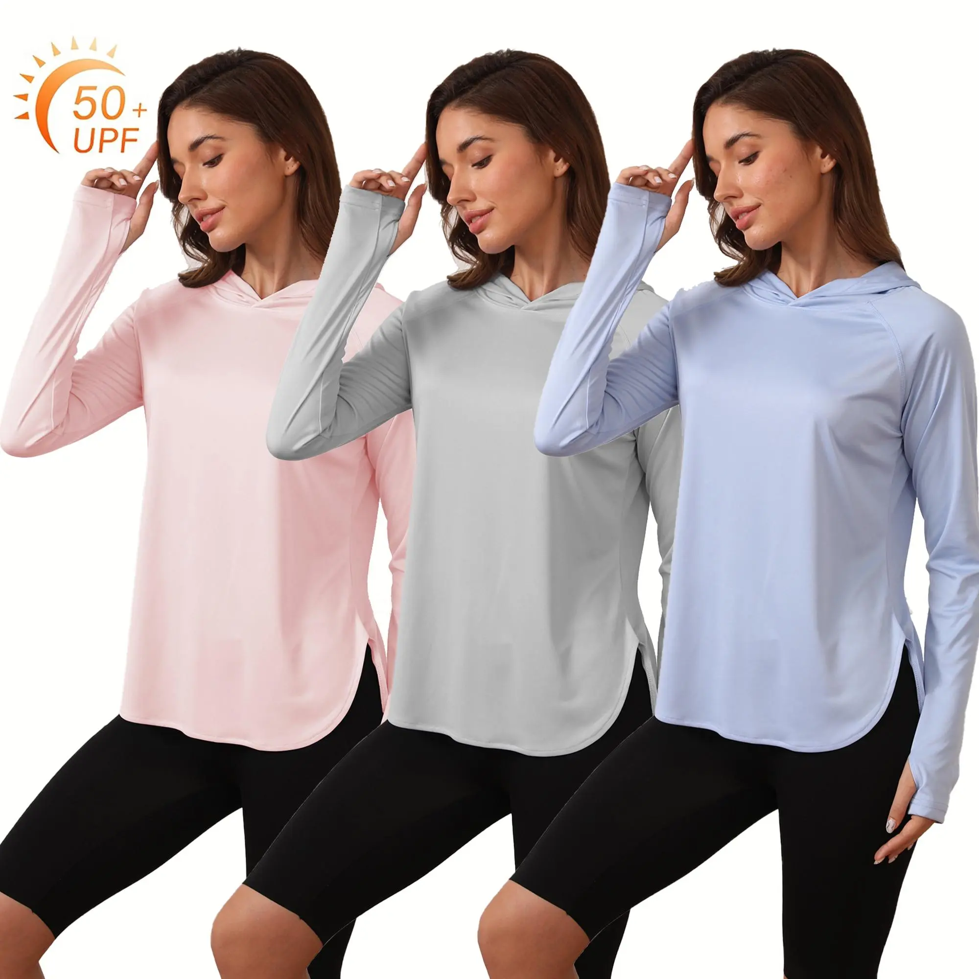 Women's Lightweight Hoodie, Long-Sleeve UPF 50+ Sun Protection Shirt with Thumb Holes for Outdoor Hiking and Fishing, Xxl