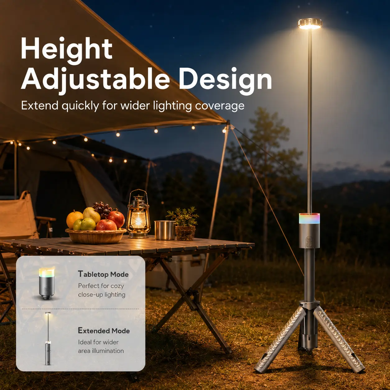 Camping light with stand, High Endurance Rechargeable Retractable Camping Lantern, Portable LED Work Light with Magnet, Waterproof Outdoor Camping Lantern, Suitable for Camping, Hiking, Night Fishing, Adventures and Hurricane Emergencies